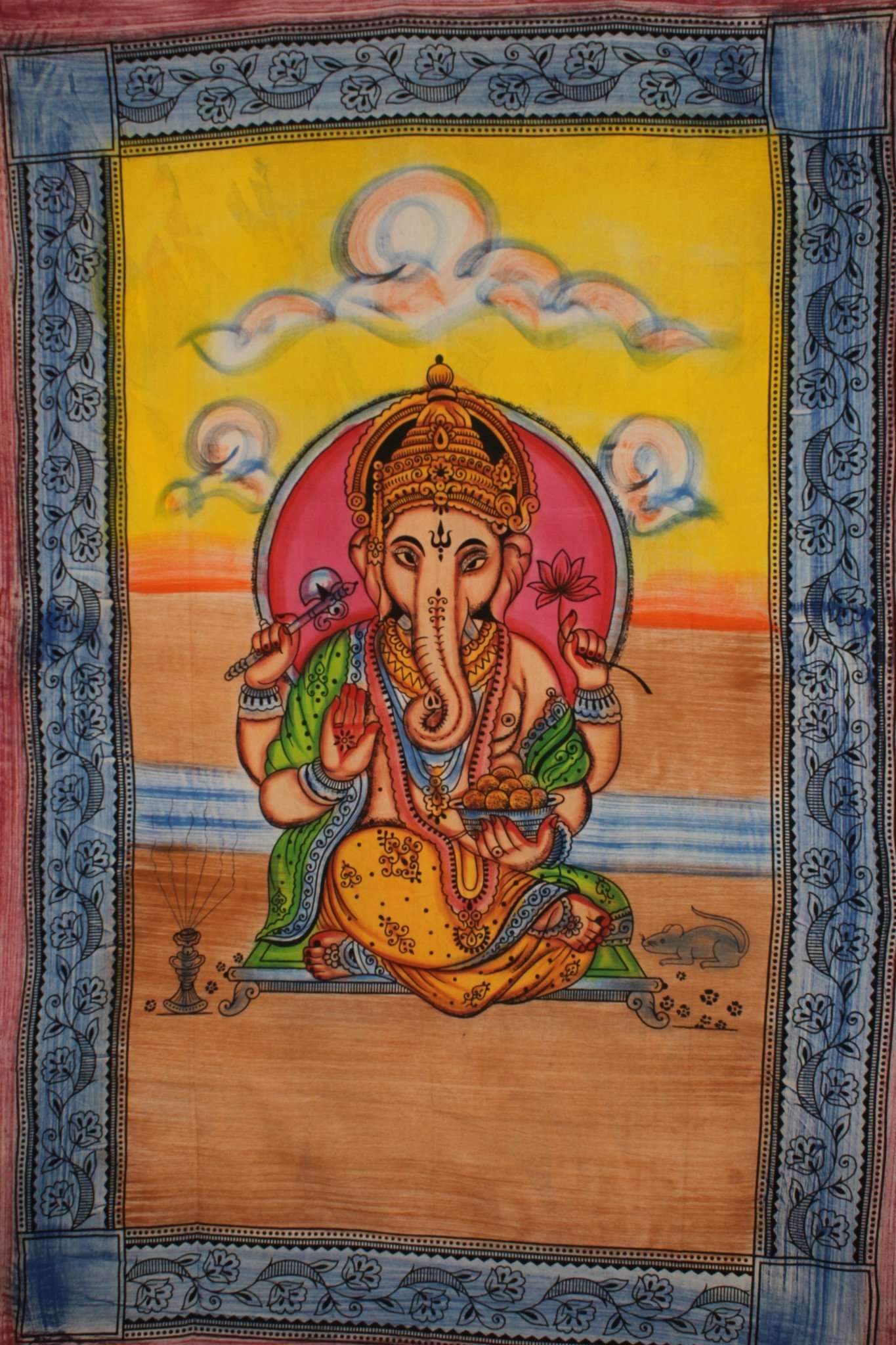 Ganesha Pastel Lotus Tapestry Twin Size Wall Hanging