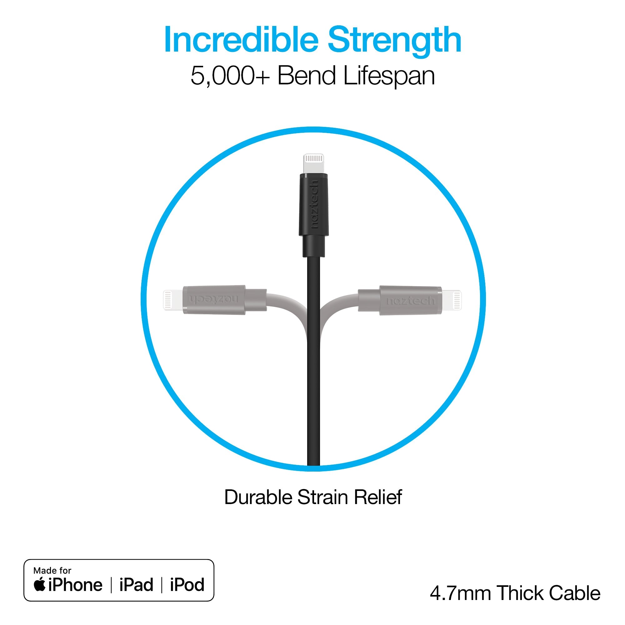Naztech Fast Charge USB-C to MFi Lightning Cable 12ft