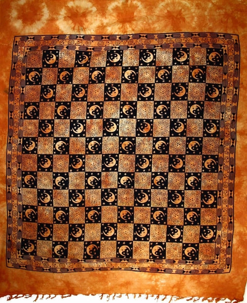 Checkered Sun And Moon Tapestry With Tassels Purple Saffron