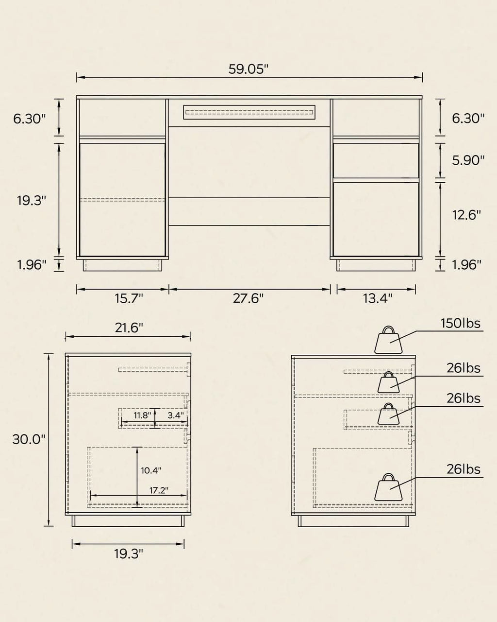Farmhouse Executive Desk With Charging Station Brown