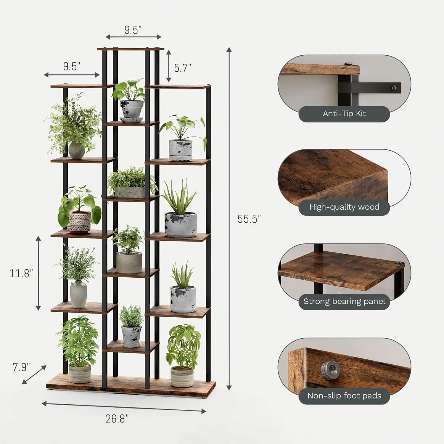 Rustic Brown 6 Tier Bookshelf For Small Living Room