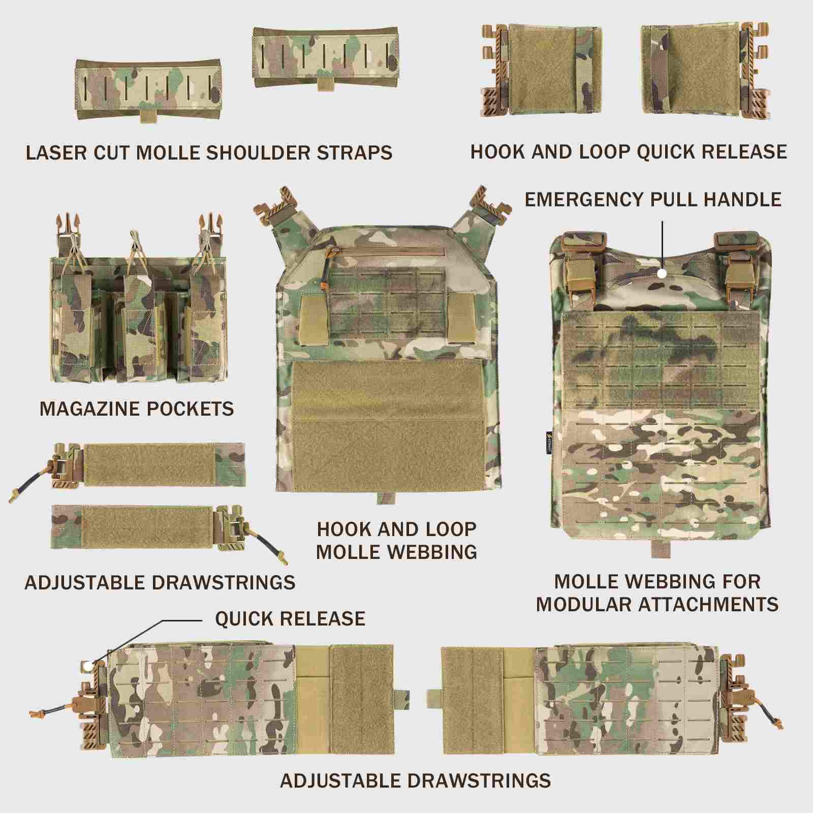 Votagoo Tactical Vest 601 – Laser Cut MOLLE Adjustable Vest
