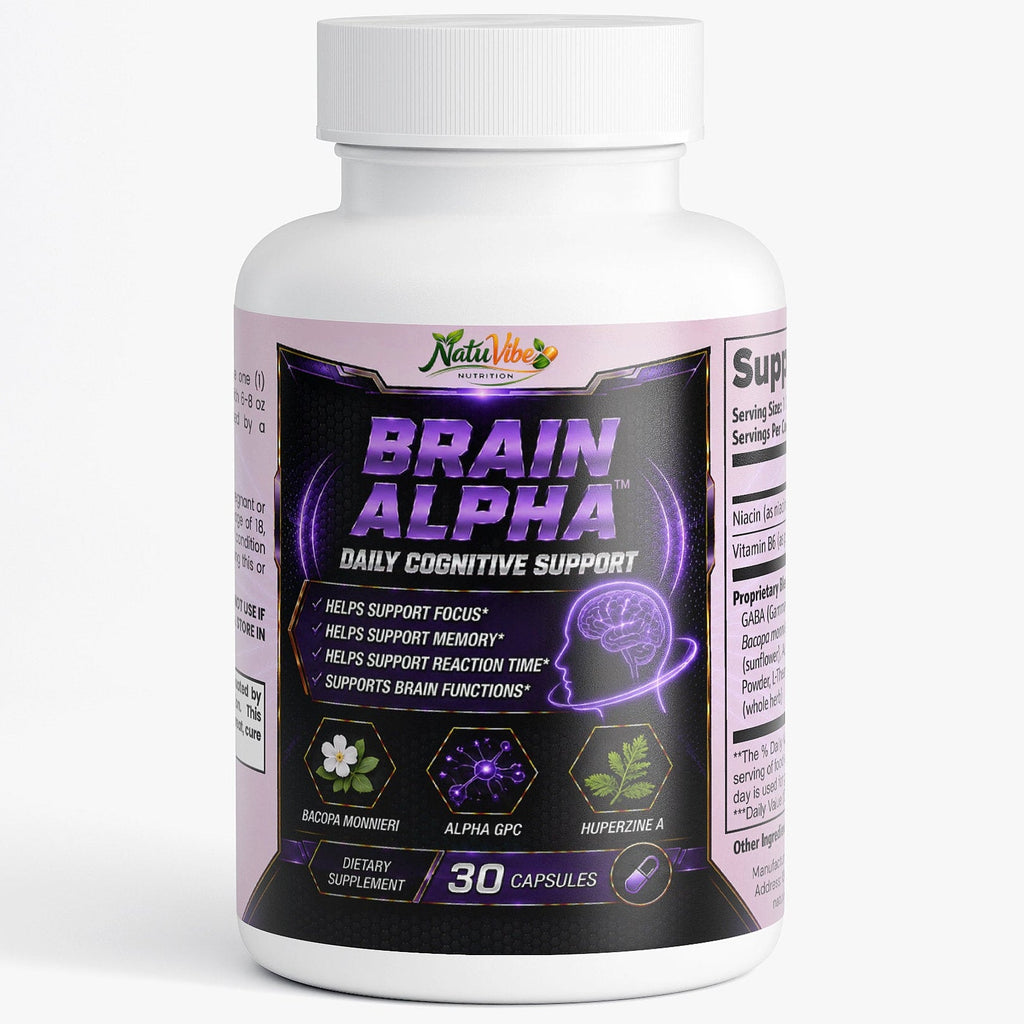 Brain Alpha™ – Daily Cognitive Support | Focus, Memory & Reaction Time | Bacopa, Alpha GPC & Huperzine A | 30 Caps