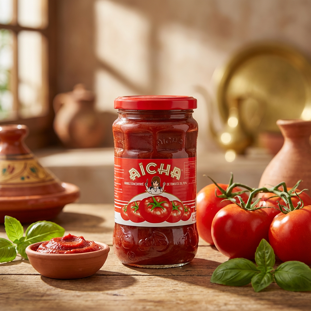 Aicha Double Concentrated Tomato Paste 720ml – Premium Moroccan Quality Glass Jar