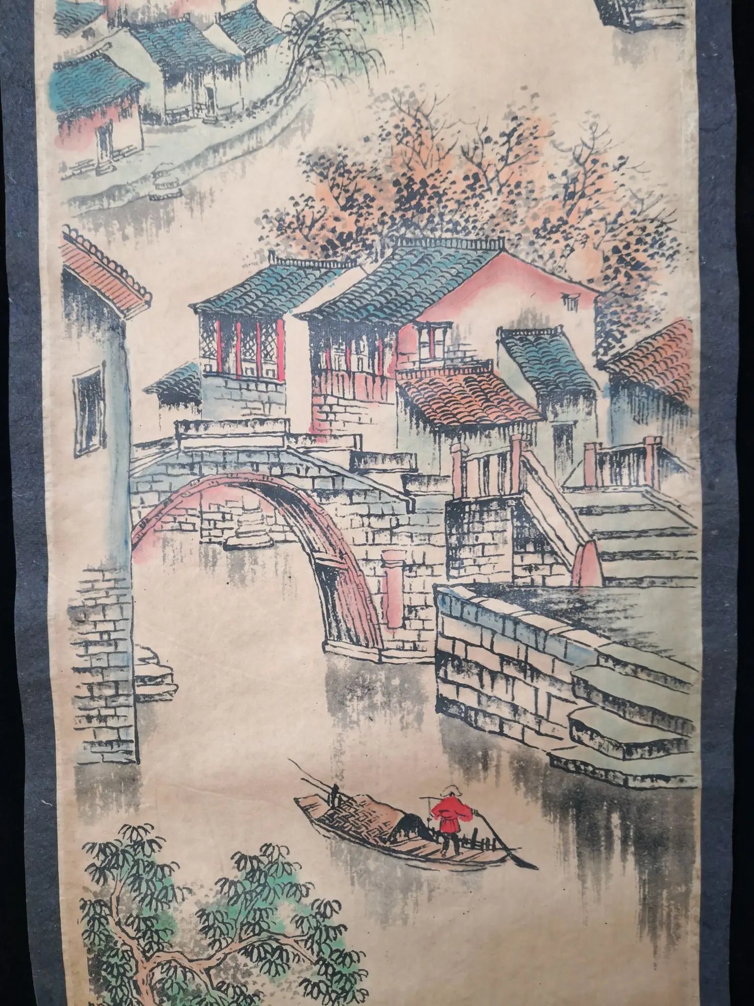 Jiangnan Landscape Chinese Four-Panel Splendid Hanging Scroll Posters on Xuan Paper