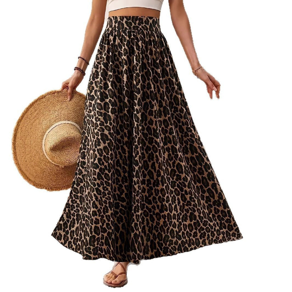 High Waist Midi Skirt Fabric Leopard Print