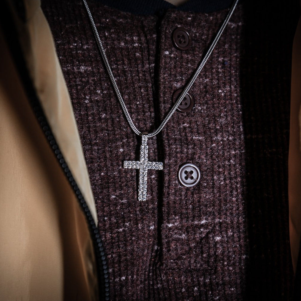 Silver Cross - Double Row Pendant