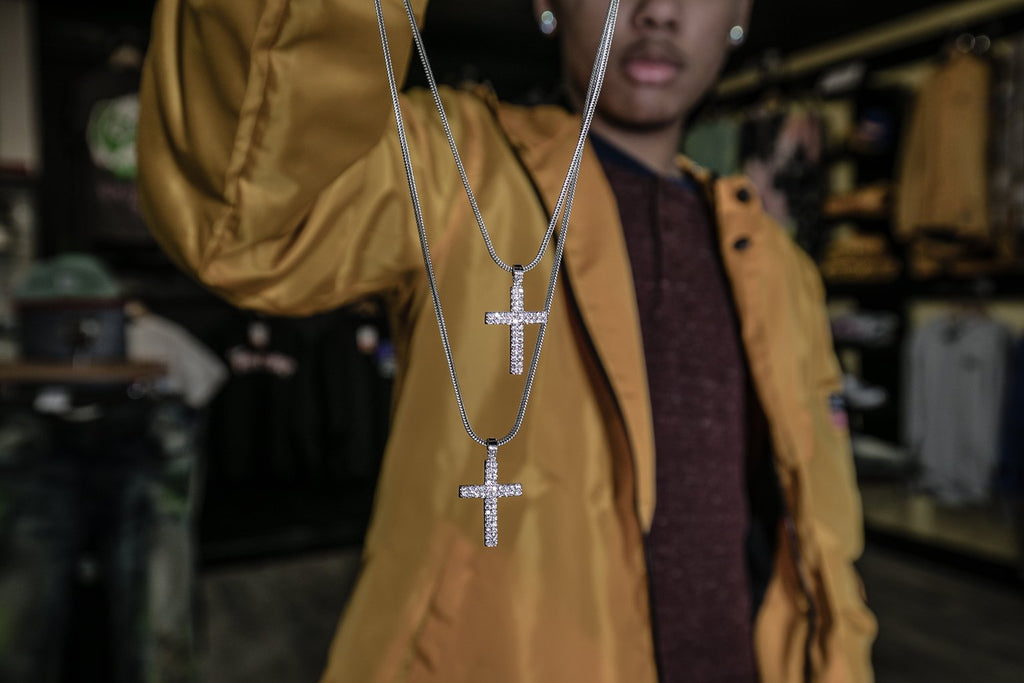 Silver Cross - Double Row Pendant