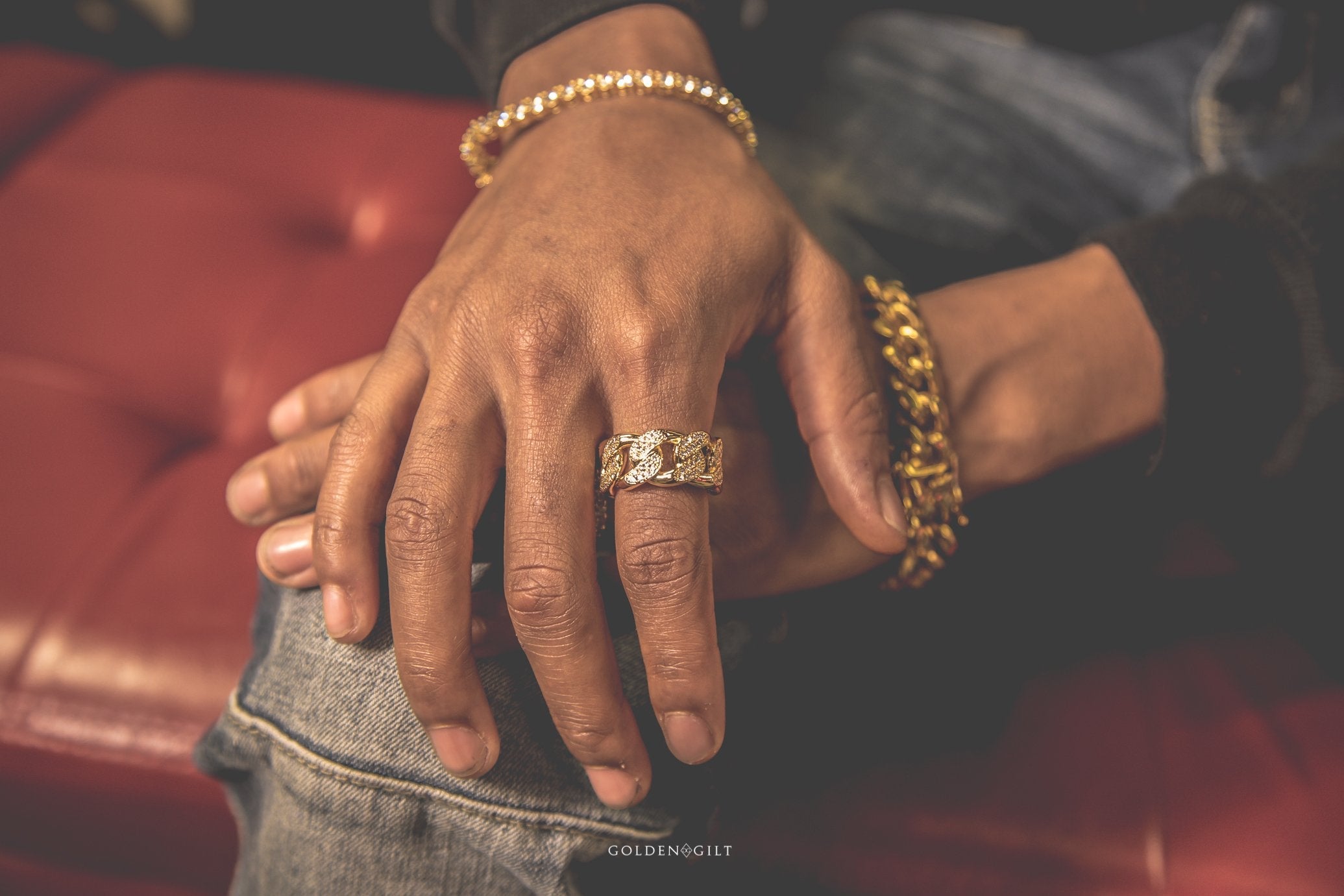 Studded Cuban Link Ring - 18K Gold Plated