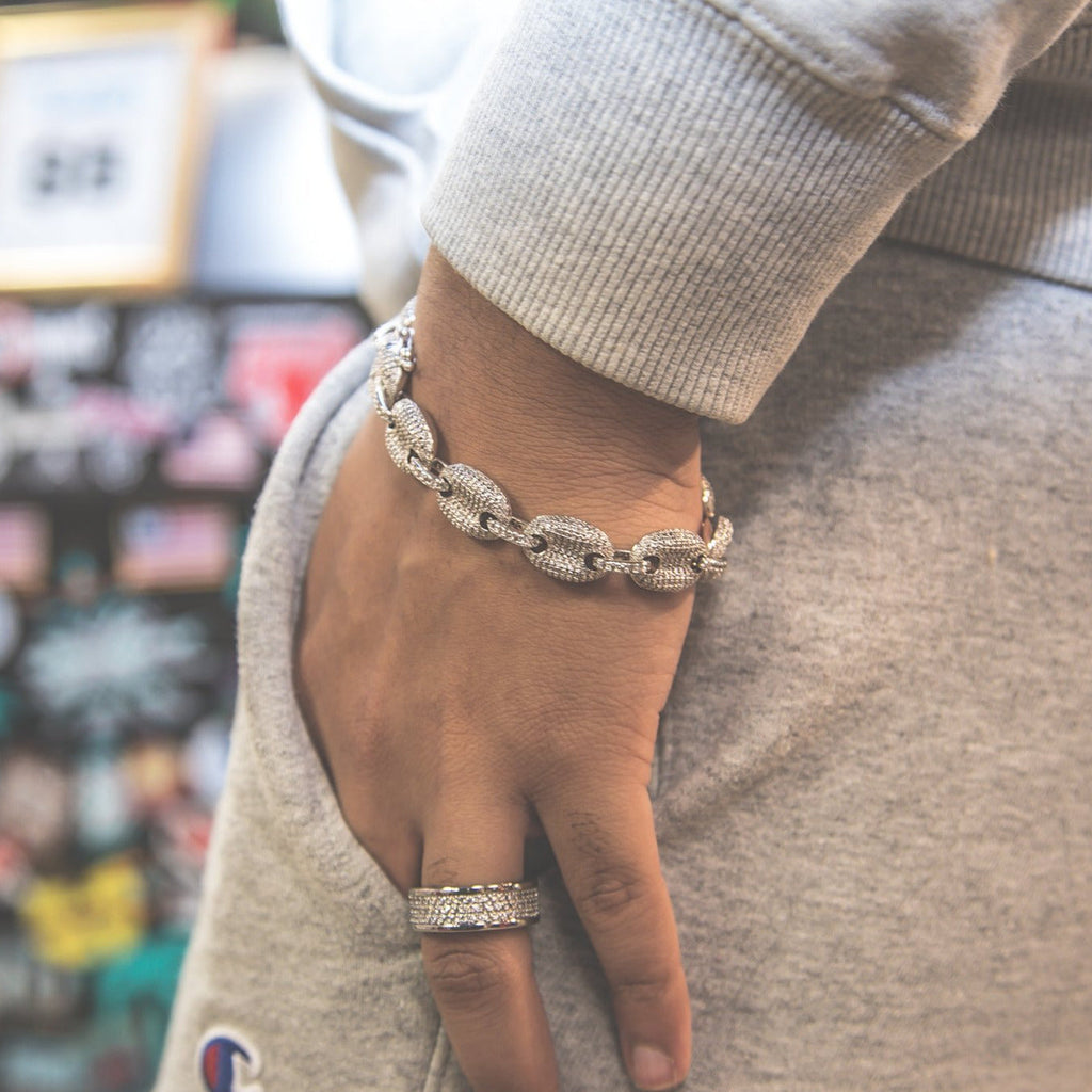 Studded Goochi Link Bracelet - Silver