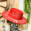 Red Oval Mitla Velvet Hat - Hand Painted Hat