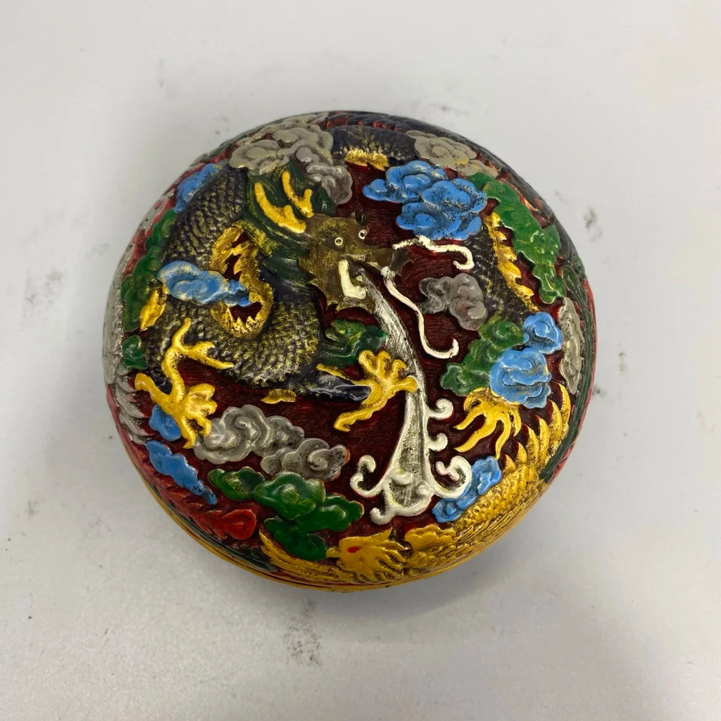 Antique Lacquerware Dragon Box – Qing-Style Hand-Painted (Collectible)