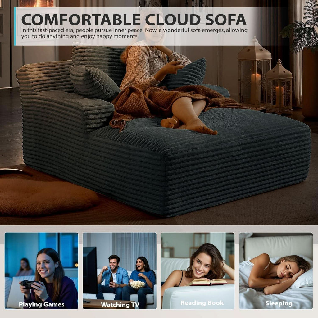 Sumptuously Oversized Dark Grey Chaise Lounge Chair