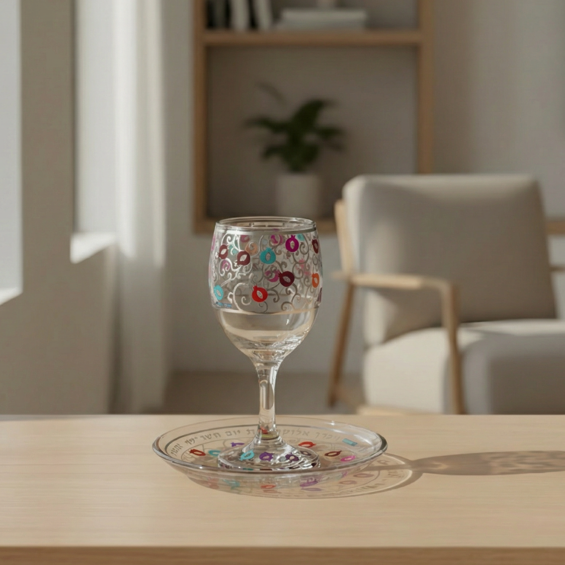 Glass Kiddush Cup Set with Pomegranate Design – Pomegranate Series