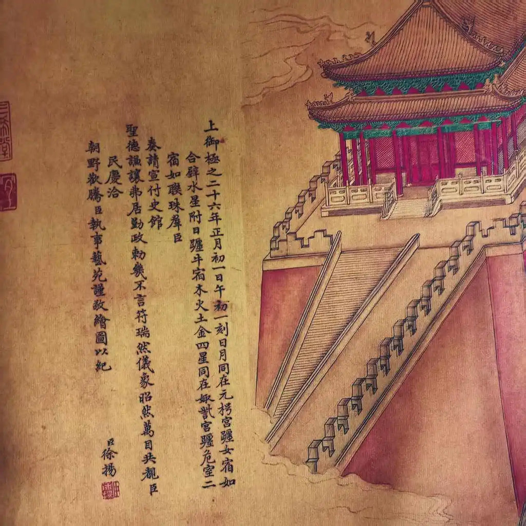 Xu Yang–Style “Five Star Continuous Bead” Chinese Long Scroll Painting