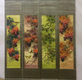 Rare Hand-Painted Qing-Style Hanging Scrolls – Grapes & Bird, 4‑Piece Set