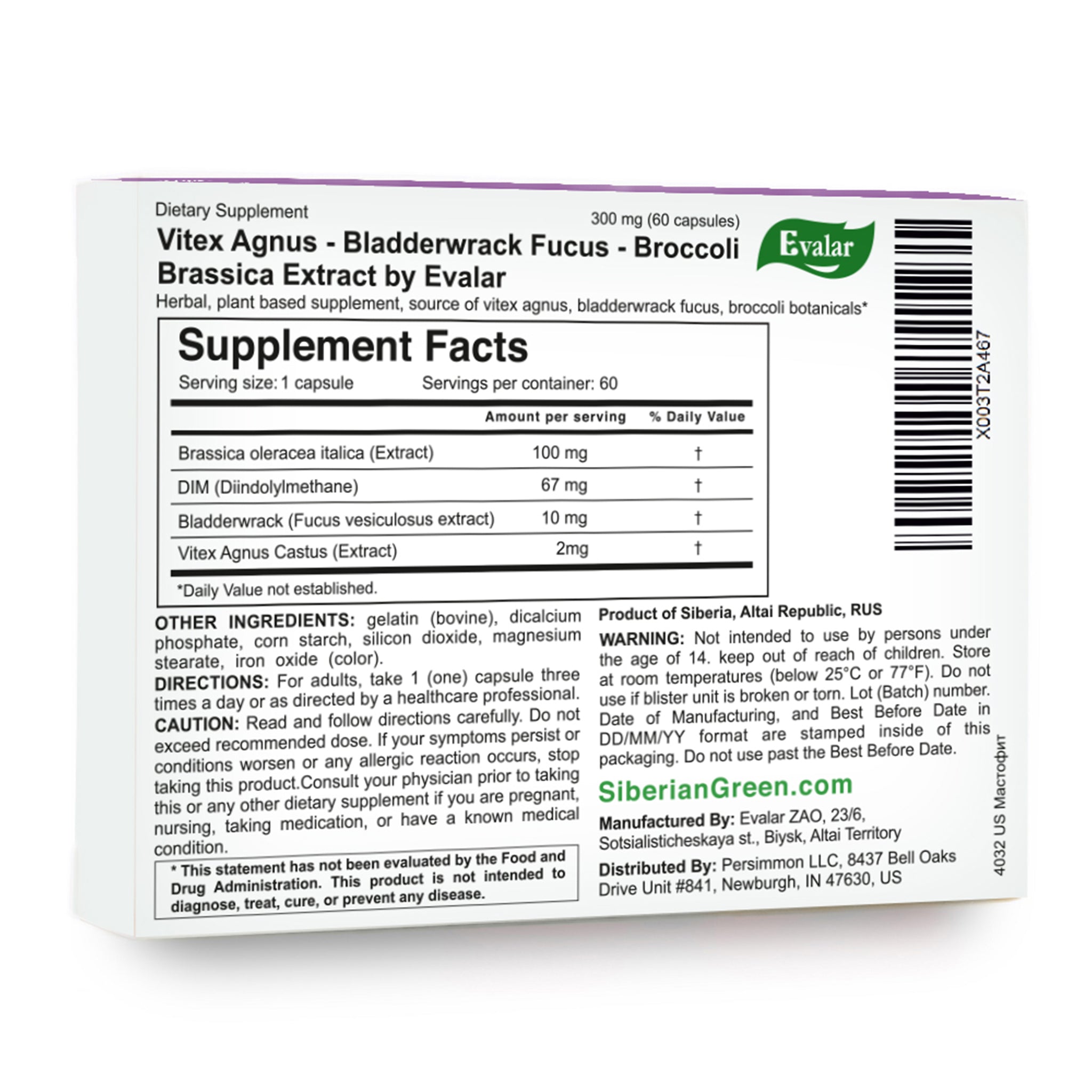 Vitex Chaste Tree Bladderwrack Fucus Extract Mastofit Herb by Evalar 60 Caps