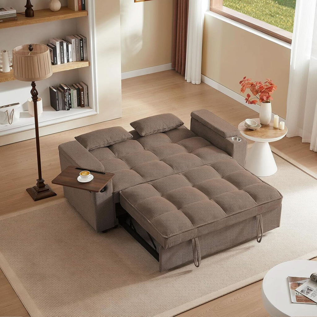 65 Inches Durable Convertible Sleeper Sofa ChocolateBrown