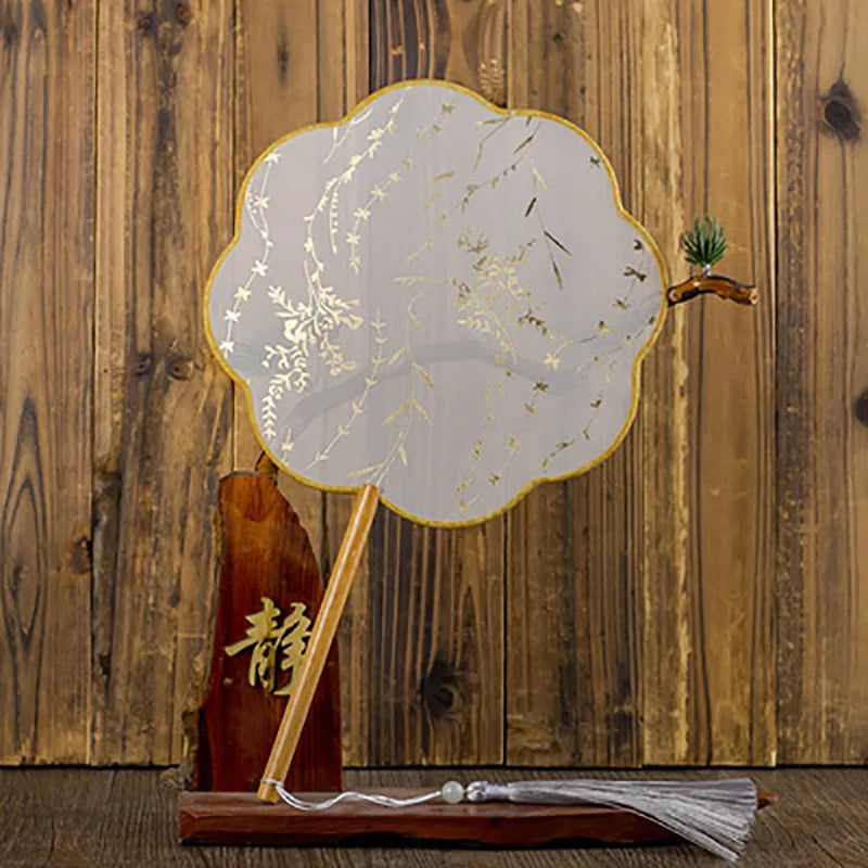 Translucent Silk Chinese Round Hand Fan with Floral Pattern