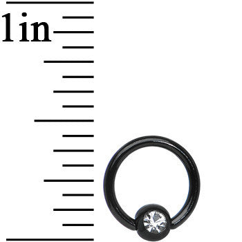 16G 5/16 Clear Gem Black Anodized Titanium BCR Captive Ring