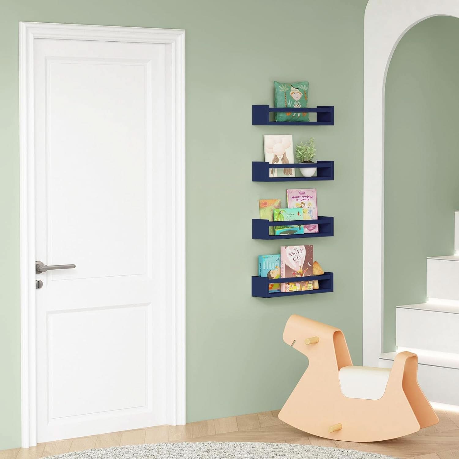 Navy Blue Floating Book Shelves Set of 4 Wall Mounted