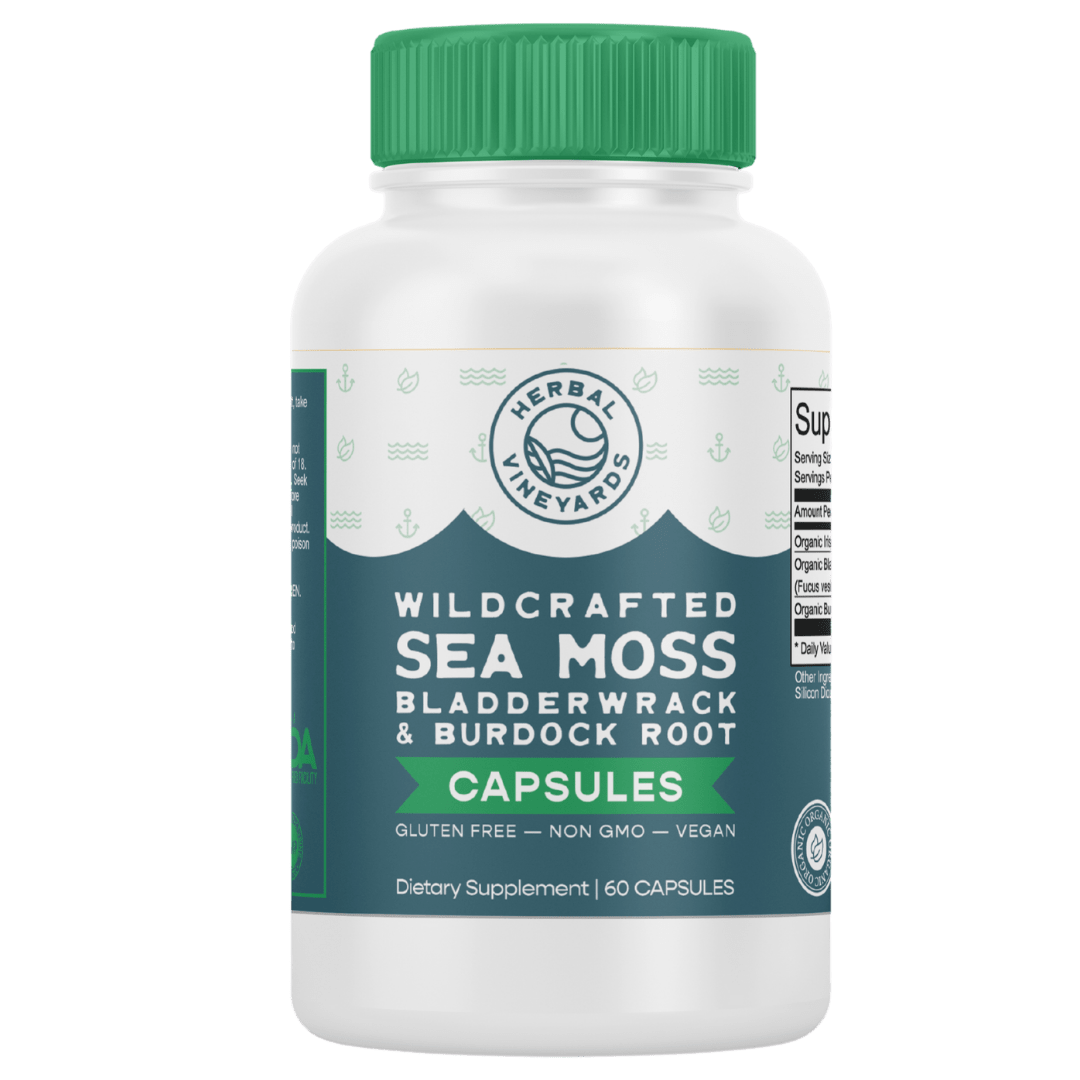 Organic Sea Moss, Bladderwrack & Burdock Root Capsules — 60 Vegetable Capsules