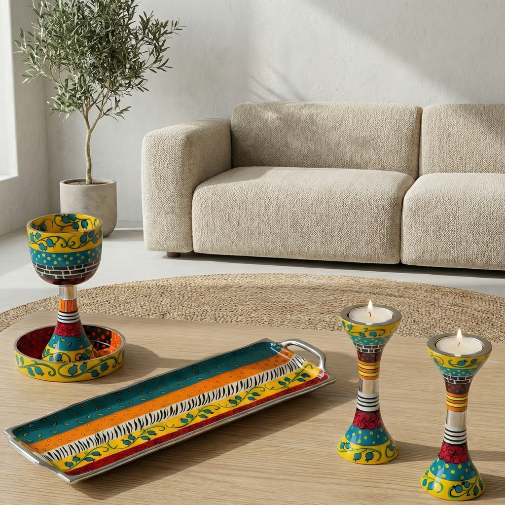 Modern Handcrafted Enamel Judaica Masterpiece – Premium Shabbat Series