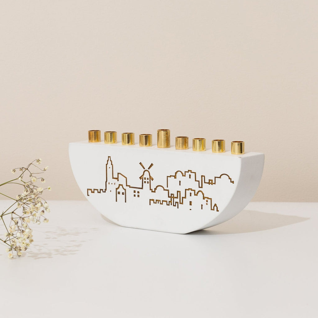 Decorative Hanukkah Menorah – Jerusalem Outline L Series
