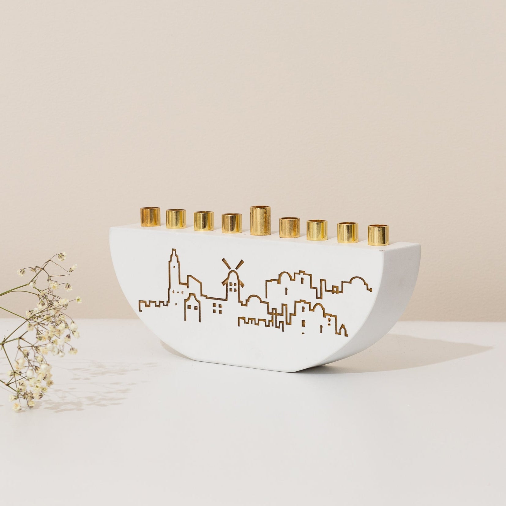 Decorative Hanukkah Menorah – Jerusalem Outline L Series