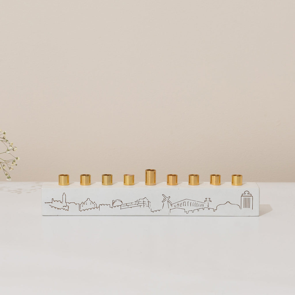 Modern Concrete Menorah - Jerusalem Outline S