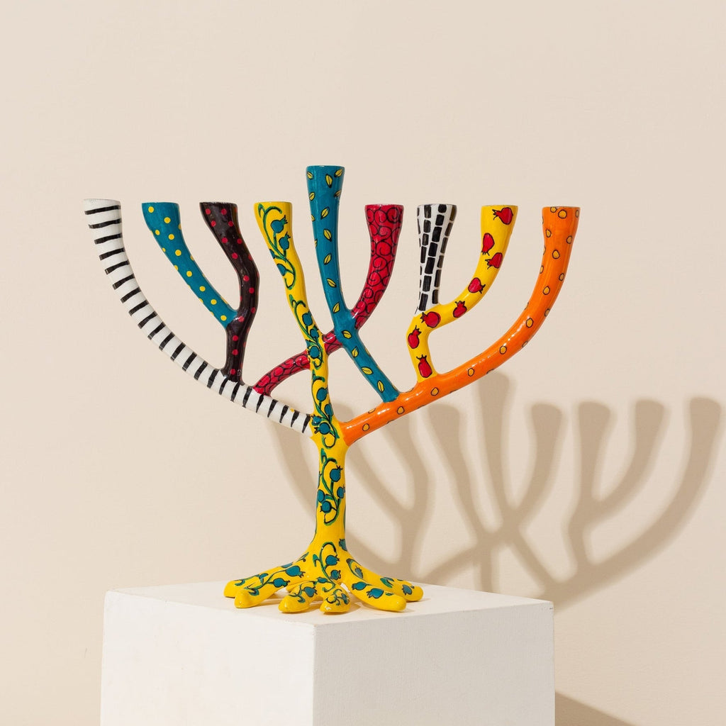 Luxury Decorative Painted Menorah, Handmade – The Wild Tree Series