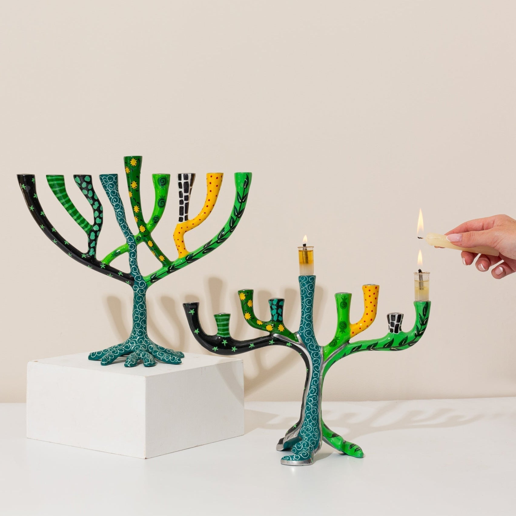 Luxury Decorative Painted Menorah, Handmade – The Wild Tree Series