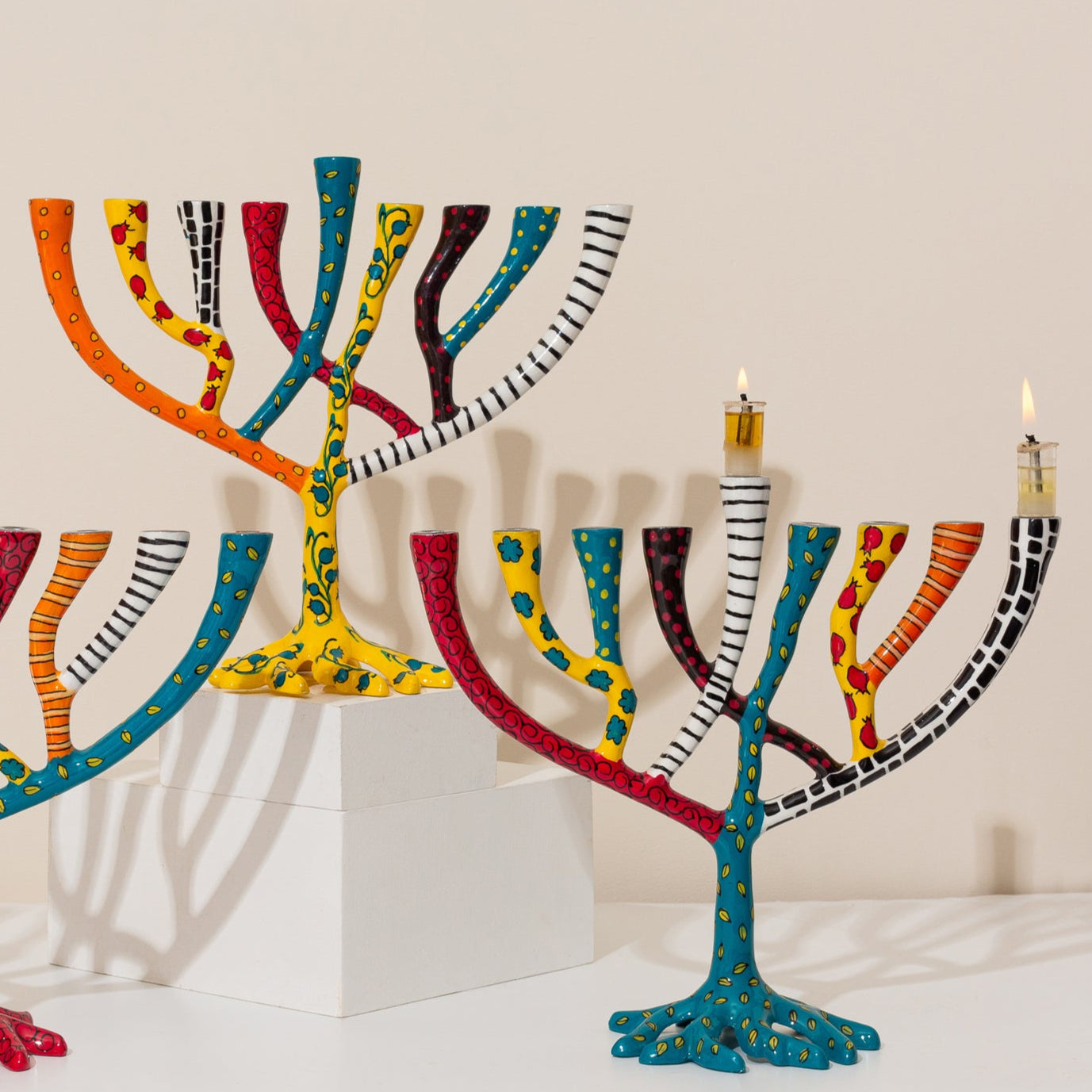 Luxury Decorative Painted Menorah, Handmade – The Wild Tree Series