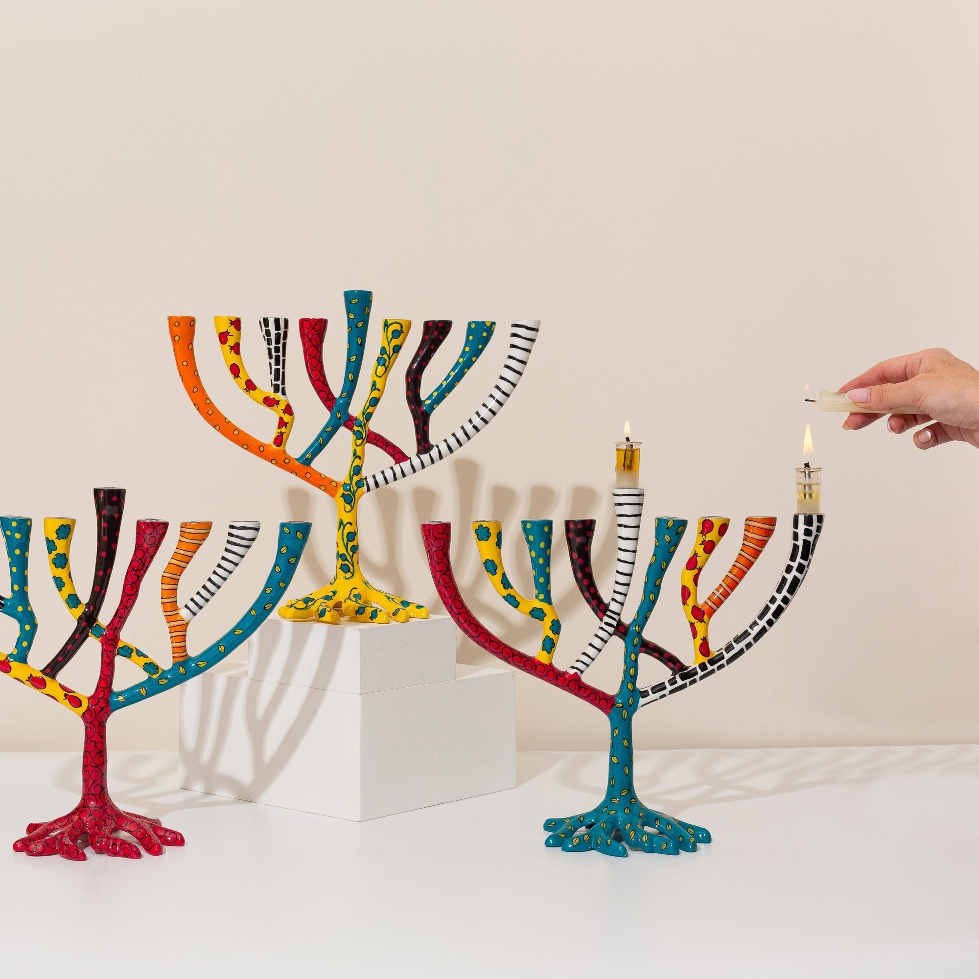 Luxury Decorative Painted Menorah, Handmade – The Wild Tree Series