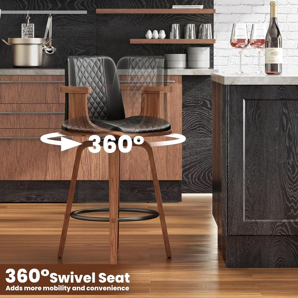 Set Of 3 26 Inch Bar Stools Black PU Leather Upholstery