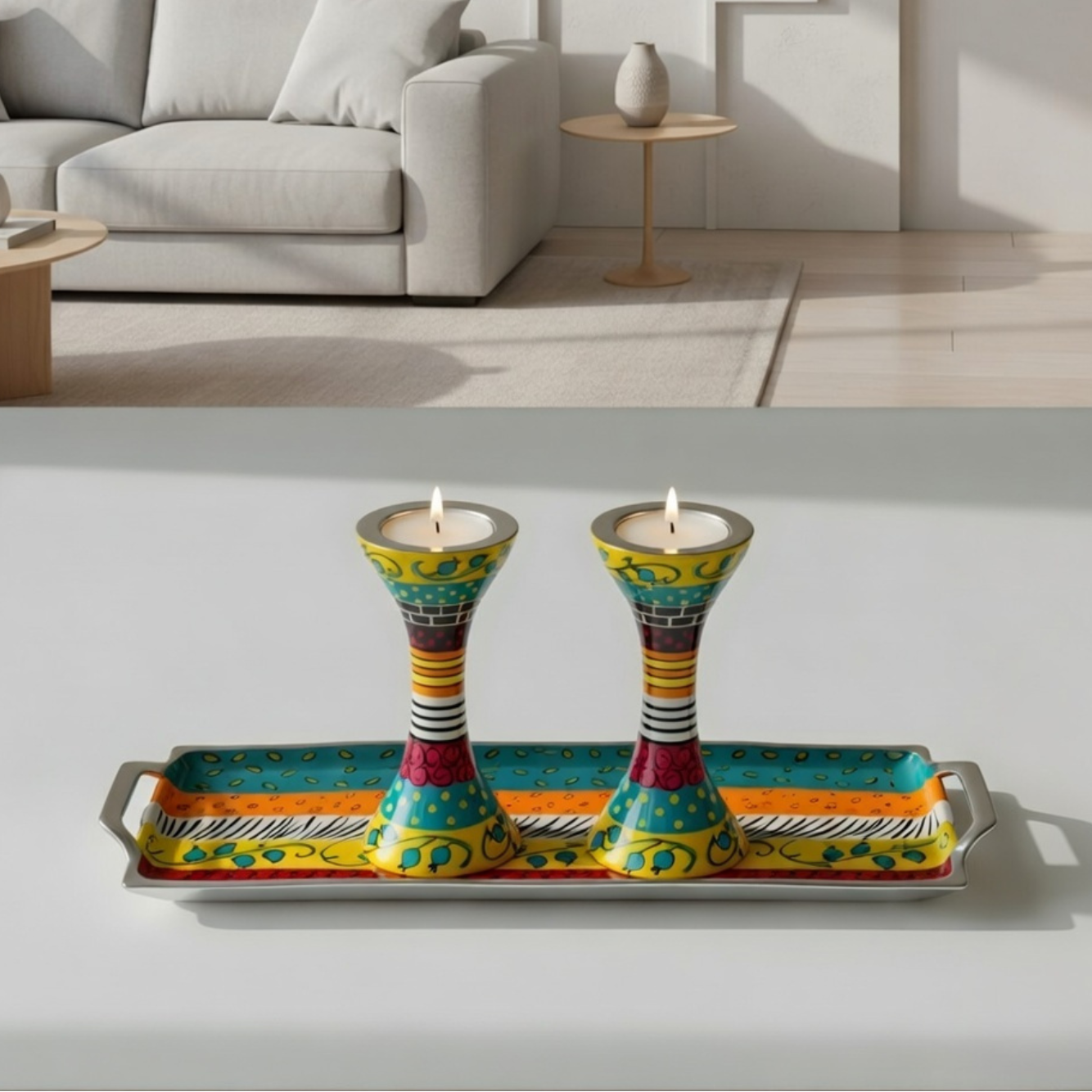 Modern Handcrafted Enamel Judaica Masterpiece – Premium Shabbat Series