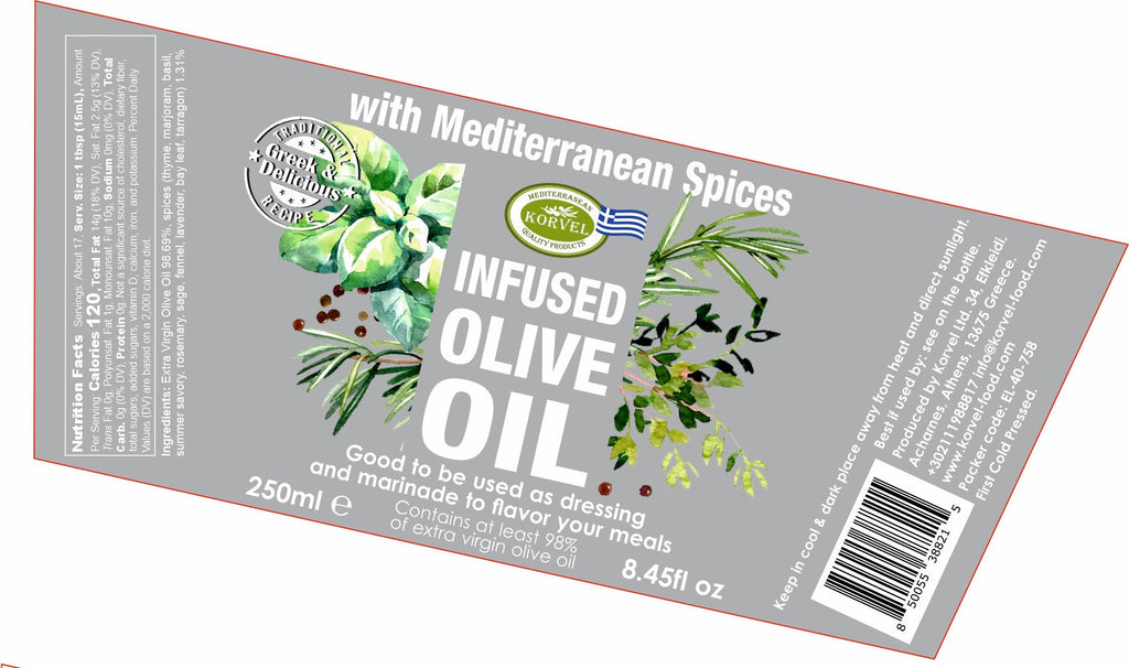 KORVEL Greek Extra Virgin Olive Oil with Mediterranean Herbs - 2 Pack