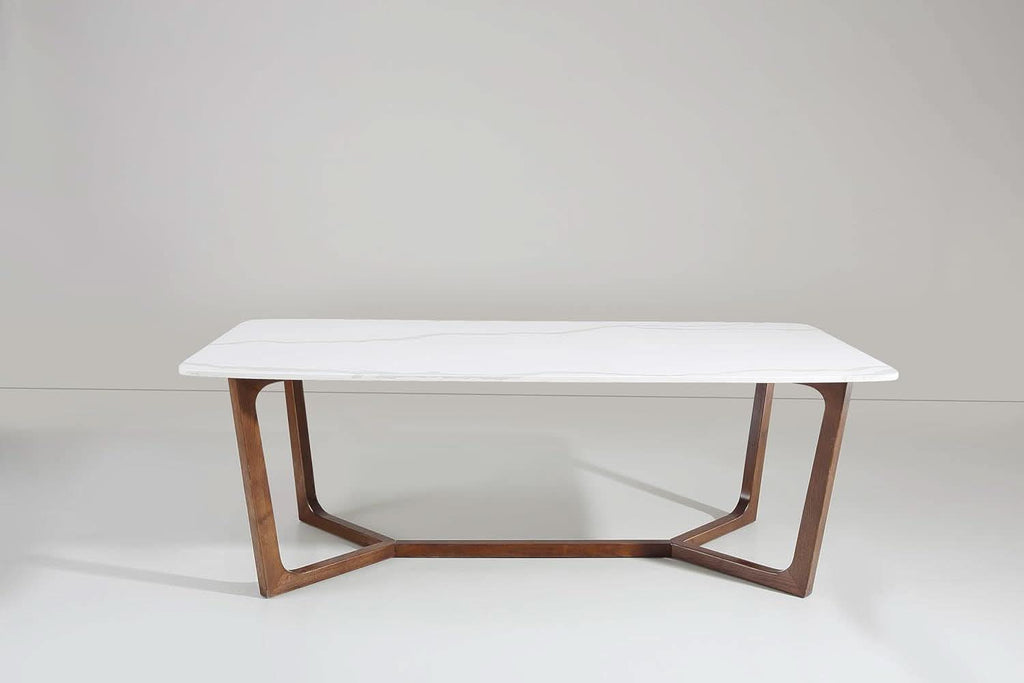 Adelaide Calacatta Quartz Dining Table Walnut Base