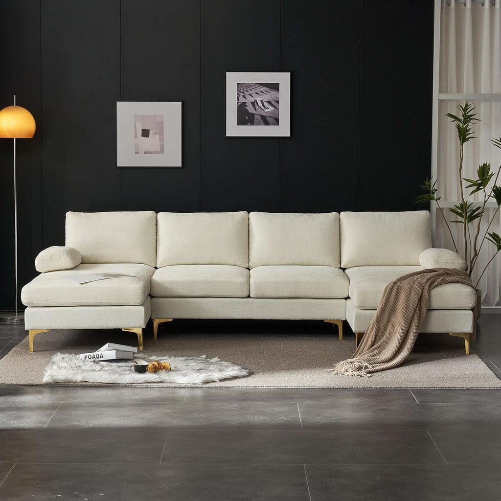 Convertible Sectional Sofa 110 Inch U Shape Creamy White