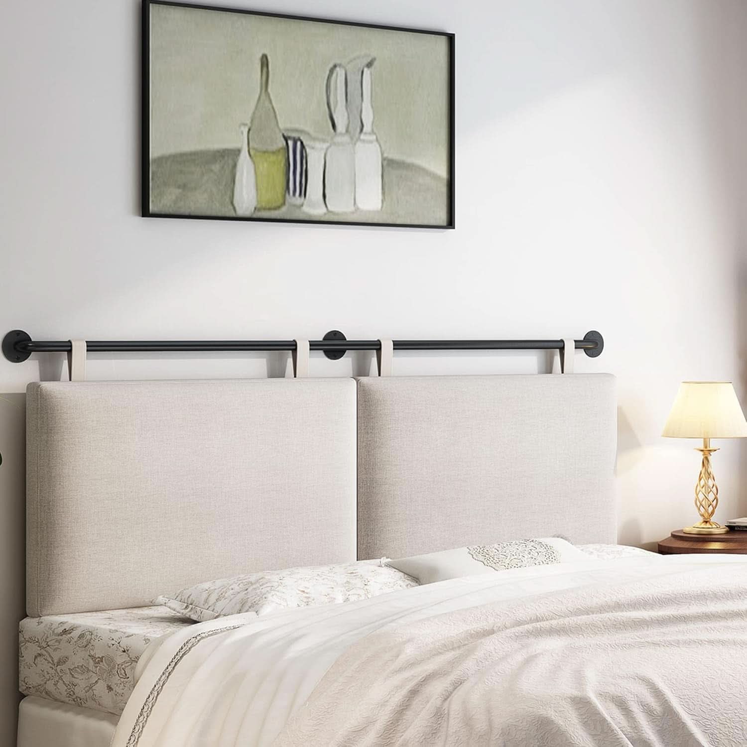 Linen Upholstered King Headboard Wall Mounted Bedroom Decor