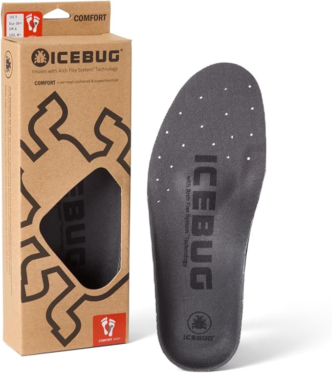 Icebug Comfort Insoles with Dynamic Arch Support, Charcoal High Arch, M 6/W 7.5-8