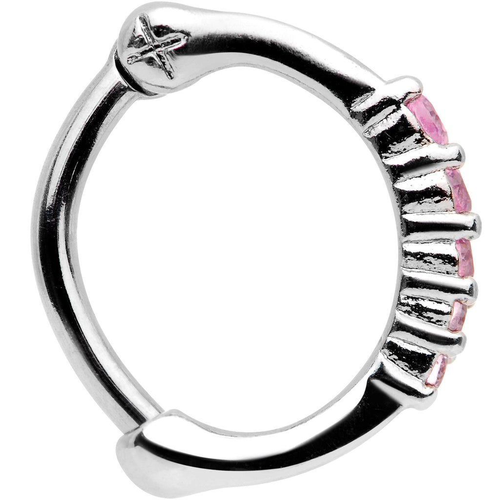 16G 5/16 Pink Gem Curved Hinged Cartilage Clicker