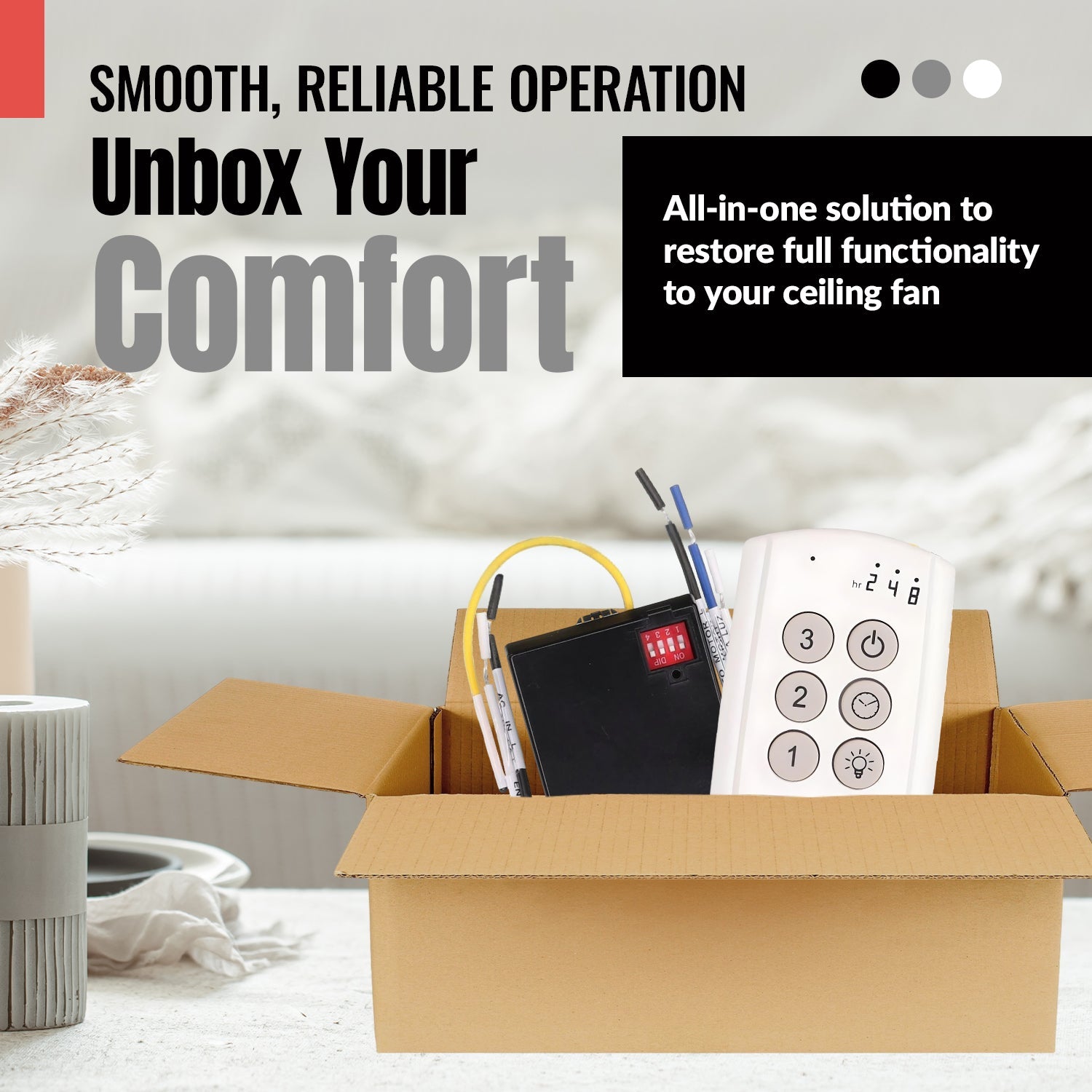 Substitute for Hampton Bay TX028LR Ceiling Fan Remote Control - A25TX028LR [63T-AC83T-KIT]