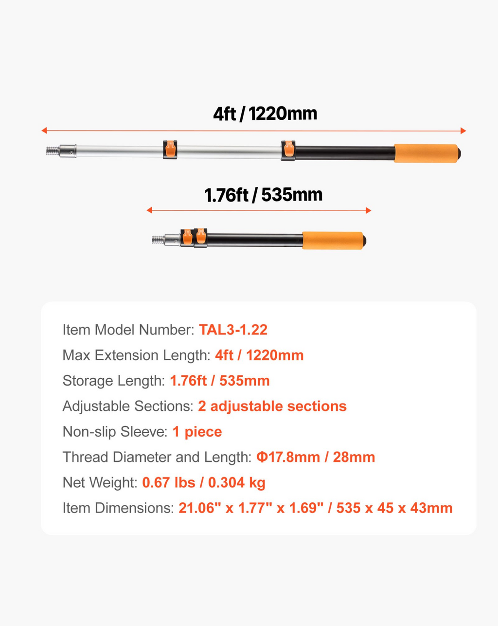 Telescopic Extension Pole 1.76-4 FT Multi-Purpose for Painting Cleaning