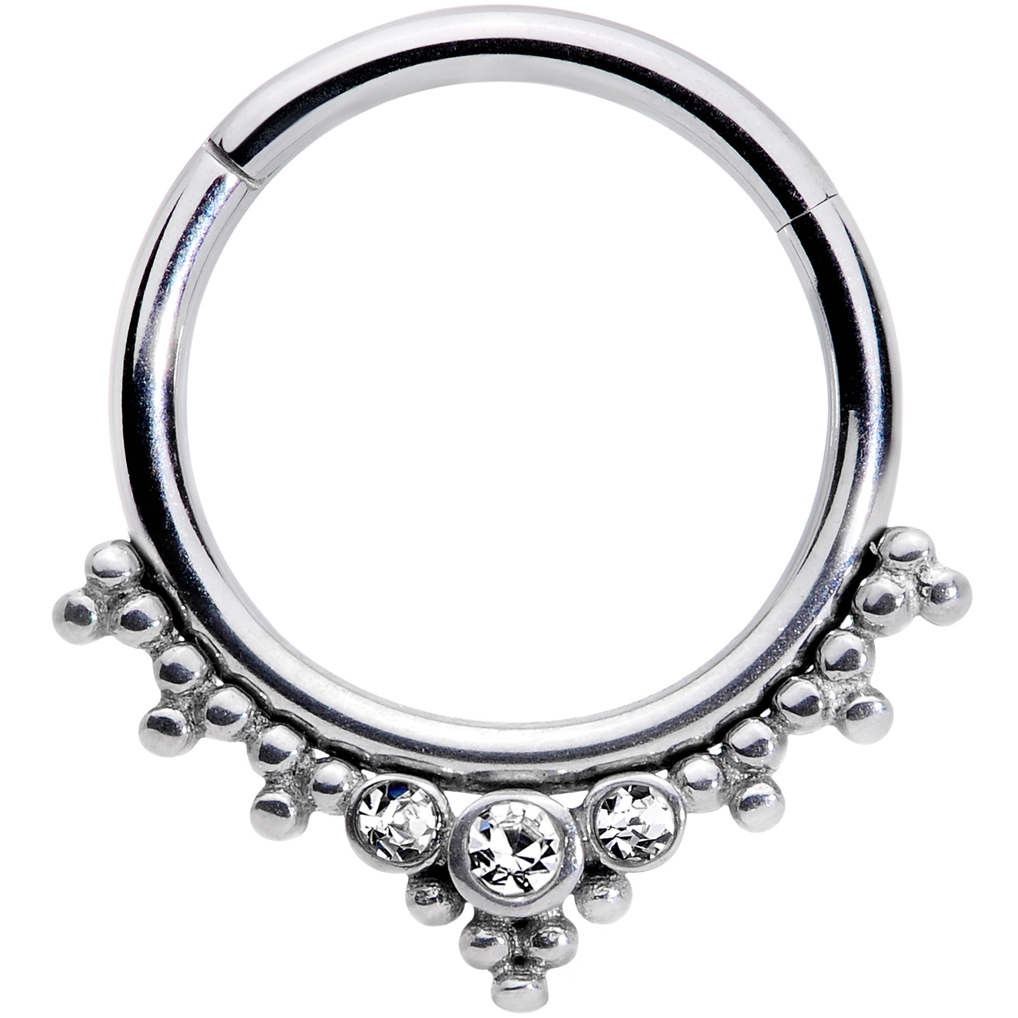 16G 3/8 Clear CZ Gem Triad Hinged Segment Ring