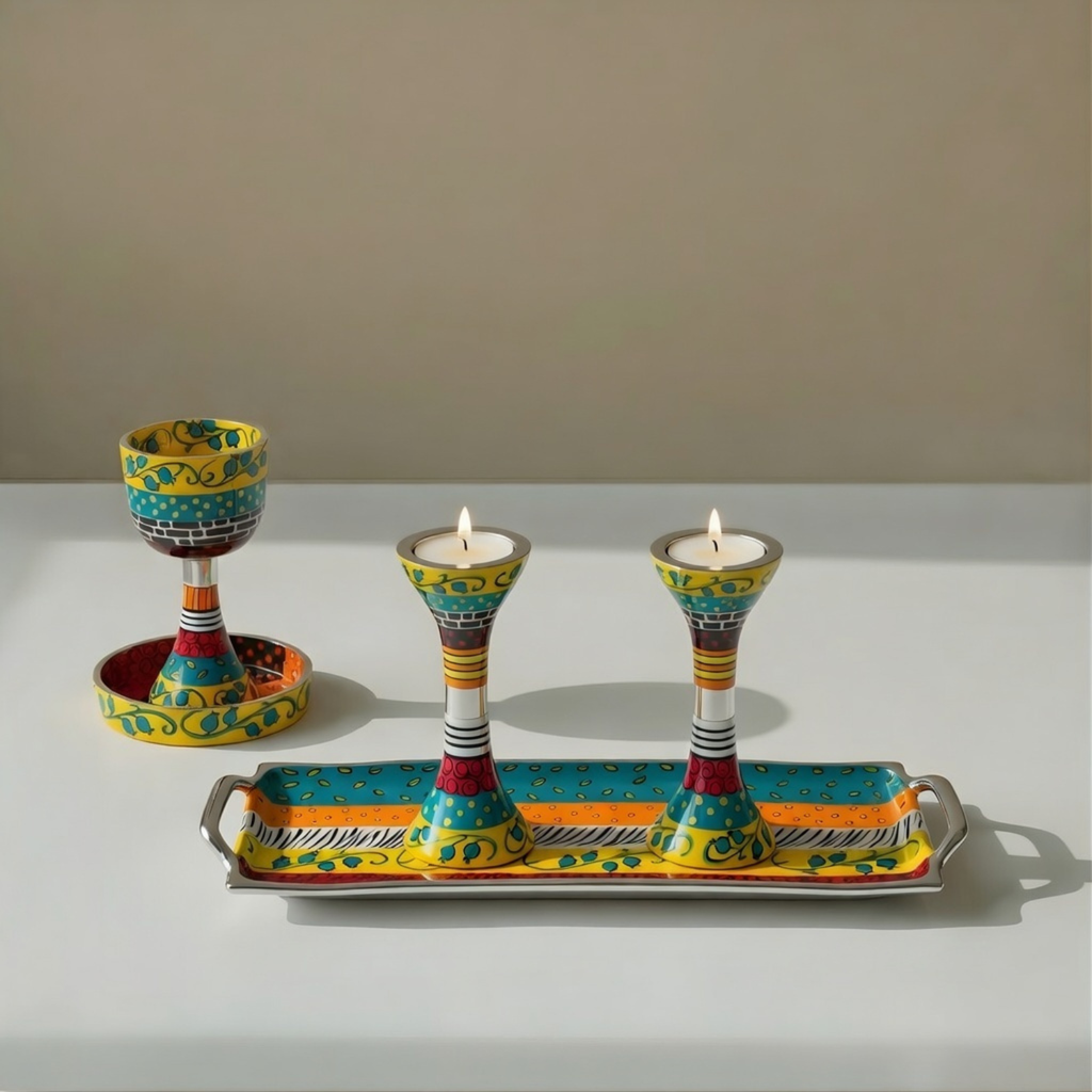 Modern Handcrafted Enamel Judaica Masterpiece – Premium Shabbat Series