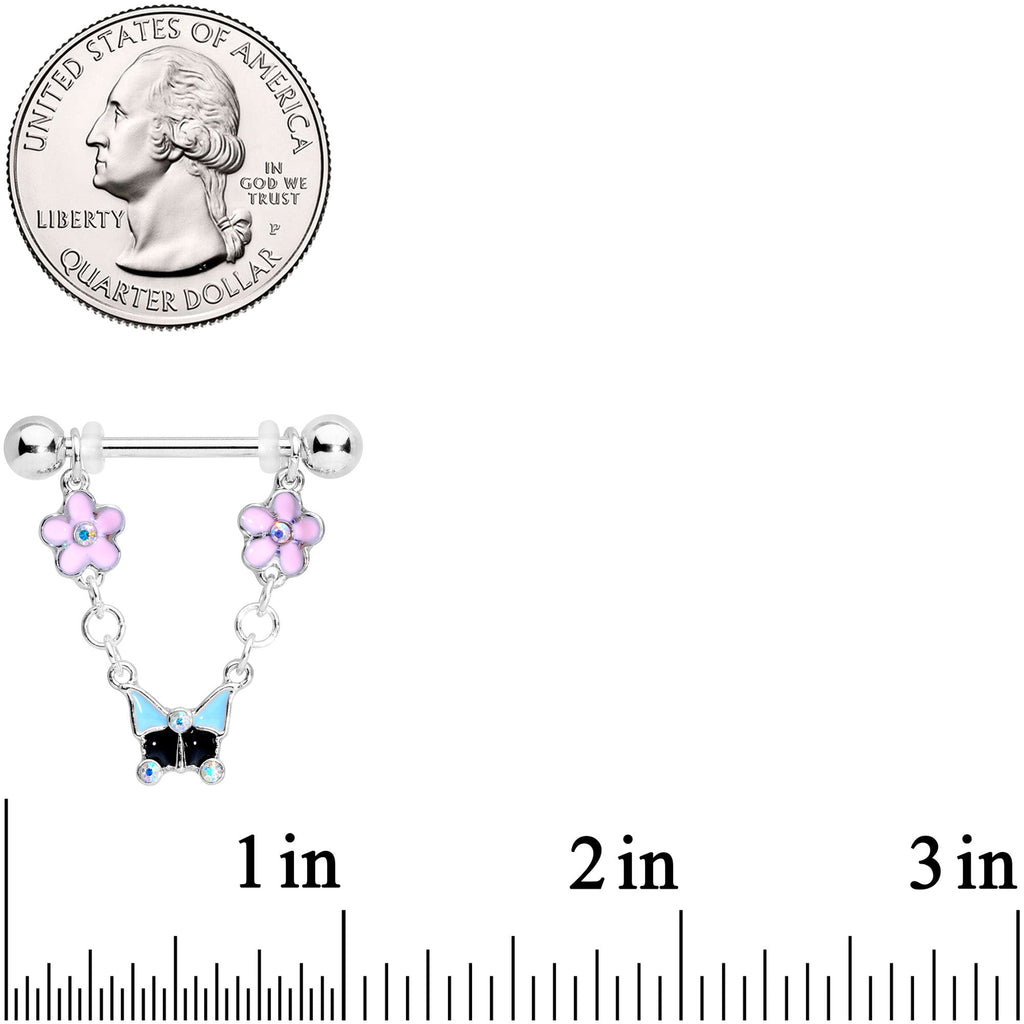 14G 5/8 Aurora Gem Flower Dangle Nipple Ring Set