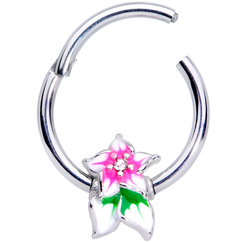 16G 3/8 Clear Gem Tropical Flower Hinged Septum Clicker