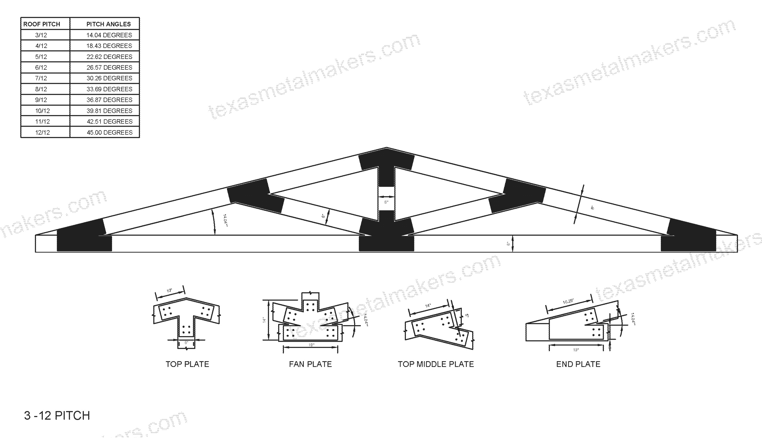6x6 Structural Design Timber Truss Brackets for 6x6 Posts, 6" Timber Truss Brackets, 6x6 Fan Bracket