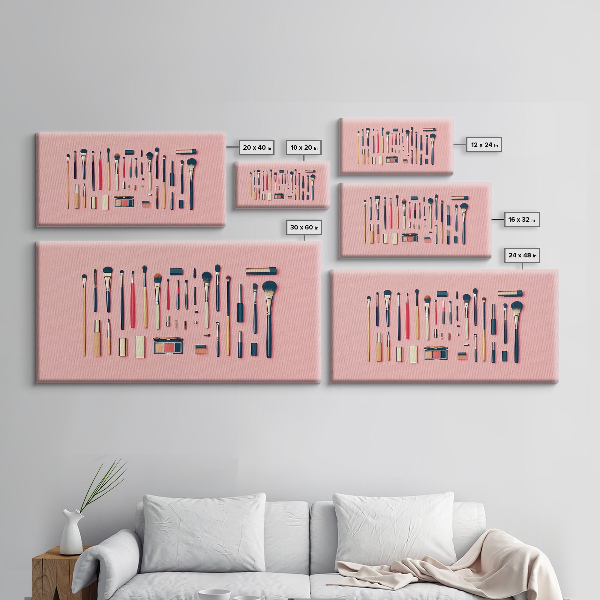 Makeup Brushes Framed Canvas Print - Makeup Wall Art - Preppy Dorm Room Decor